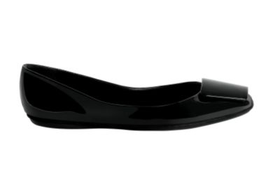 Ballerina Flat in Black or Turquoise Patent Leather with Rubber Sole