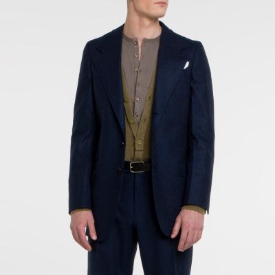 Three-Button Jacket in Blue Lambswool