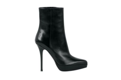 Pointy High Heel Ankle Boots in Black Leather 100 mm