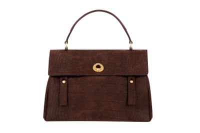 Large Muse Two in Praline Croc-Embossed Suede