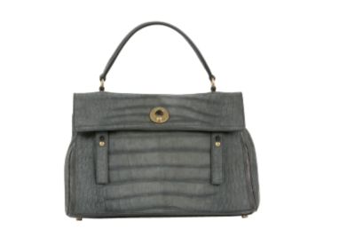 Medium Muse Two in Sky Anthracite Croc-Embossed Suede