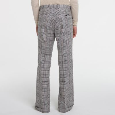 Flared Pant in Blue Green Checked Wool
