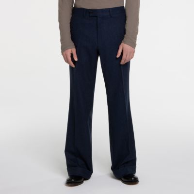 Flared Pant in Blue Petrolatum Wool