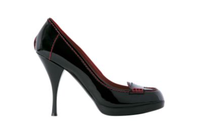 High Heeled Pump in Black and Red Patent