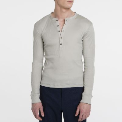 Collarless Button-Down T-shirt in Green